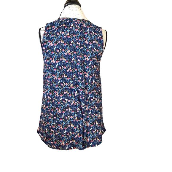 Loft Womens Blouse Sz XS Floral Trim Popover Mid Button Sleeveless Botanical - Picture 3 of 13